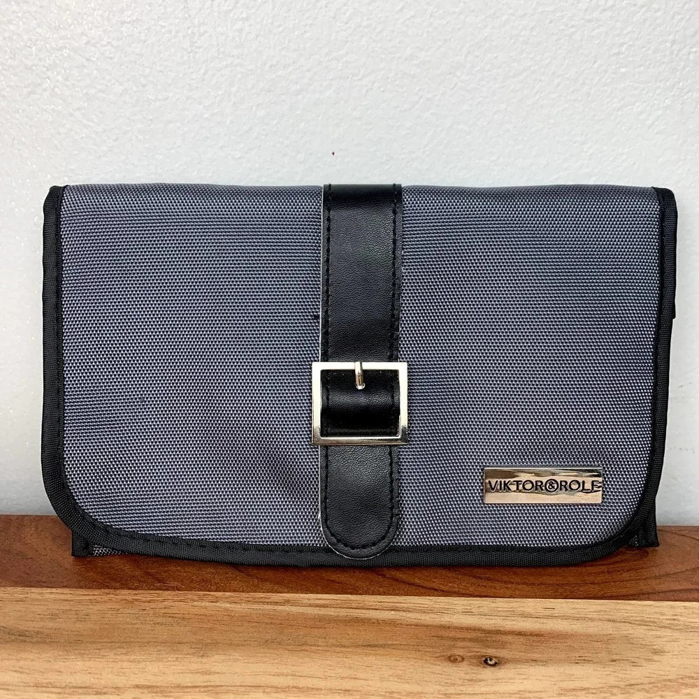 Viktor & Rolf Cosmetics Bag Small Zip Pouch Grey Black Buckle Makeup Travel Case